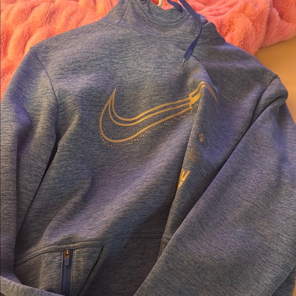 Nike Heather Blue Sweatshirt with Metallic Gold Swoosh